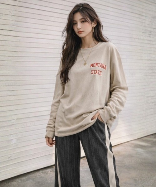 Dalfwin（ダールフィン）の「MONTANAヴィンテージプリント長袖Tシャツ（Tシャツ/カットソー・レディース・チャコールグレー/ベージュ・FREE）」の10枚目の写真