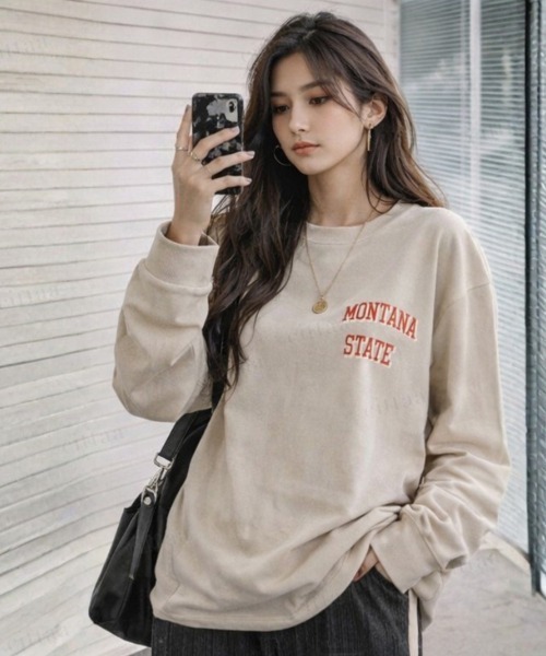 Dalfwin（ダールフィン）の「MONTANAヴィンテージプリント長袖Tシャツ（Tシャツ/カットソー・レディース・チャコールグレー/ベージュ・FREE）」の11枚目の写真