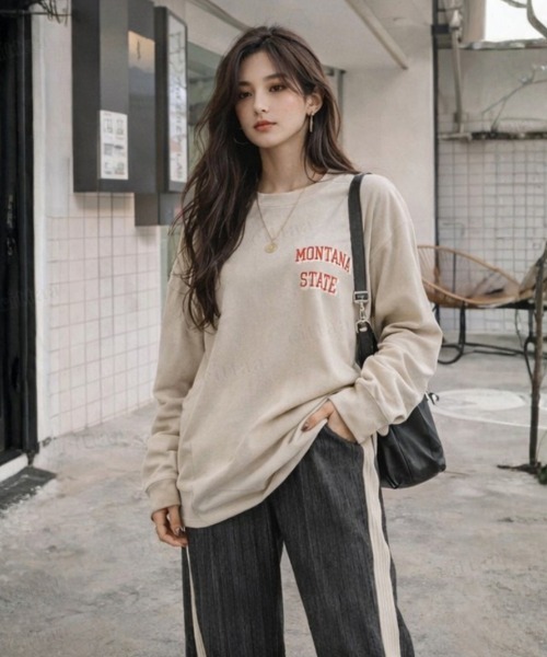 Dalfwin（ダールフィン）の「MONTANAヴィンテージプリント長袖Tシャツ（Tシャツ/カットソー・レディース・チャコールグレー/ベージュ・FREE）」の12枚目の写真