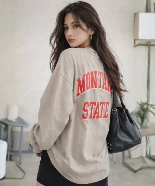Dalfwin（ダールフィン）の「MONTANAヴィンテージプリント長袖Tシャツ（Tシャツ/カットソー・レディース・チャコールグレー/ベージュ・FREE）」の7枚目の写真