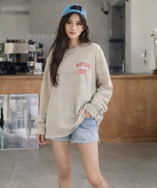 Dalfwin（ダールフィン）の「MONTANAヴィンテージプリント長袖Tシャツ（Tシャツ/カットソー・レディース・チャコールグレー/ベージュ・FREE）」の9枚目の写真