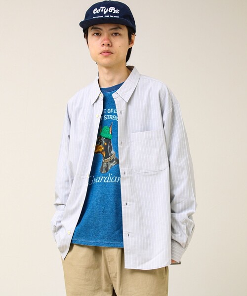 GLOSTER(グロスター)の「【ストライプ/無地】レーヨン混 レギュラーカラーシャツ(シャツ/ブラウス・メンズ・ブルー系その他/グレー系その他/ブルー・L/M)」の2枚目の写真