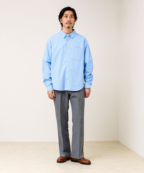 GLOSTER(グロスター)の「【ストライプ/無地】レーヨン混 レギュラーカラーシャツ(シャツ/ブラウス・メンズ・ブルー系その他/グレー系その他/ブルー・L/M)」の6枚目の写真