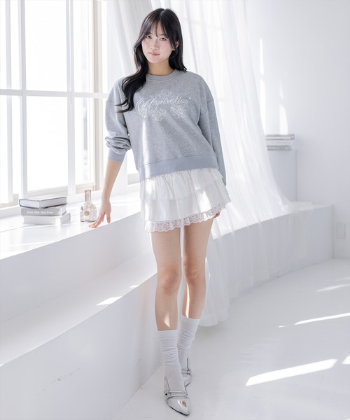 clear（クリア）の「フラワープリントロゴ刺繍スウェット[カジュアル 着回し抜群 大人 ガーリー]≪新作≫（スウェット・レディース・グレー/オフホワイト・F）」の9枚目の写真