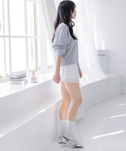 clear（クリア）の「フラワープリントロゴ刺繍スウェット[カジュアル 着回し抜群 大人 ガーリー]≪新作≫（スウェット・レディース・グレー/オフホワイト・F）」の11枚目の写真