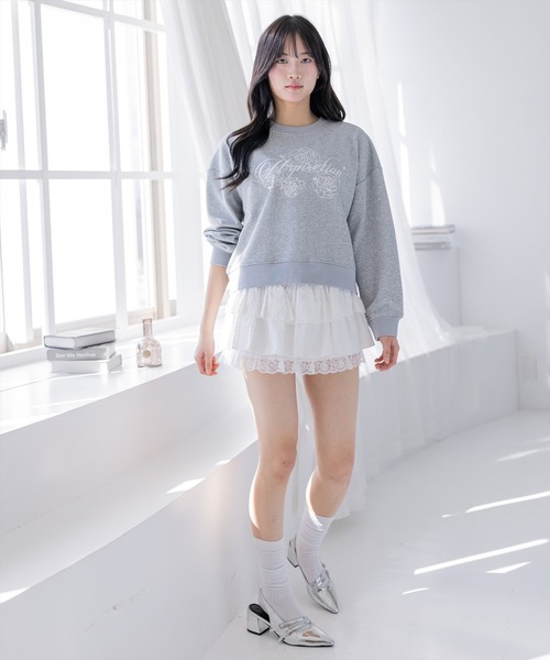 clear（クリア）の「フラワープリントロゴ刺繍スウェット[カジュアル 着回し抜群 大人 ガーリー]≪新作≫（スウェット・レディース・グレー/オフホワイト・F）」の12枚目の写真