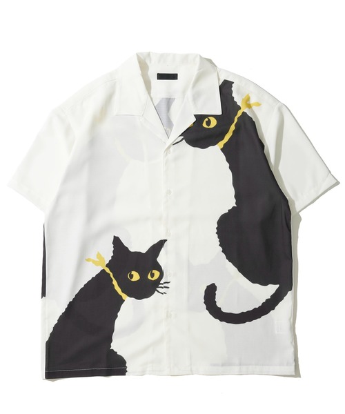 ADPOSION(アドポーション)の「BIG CAT PRINT SHIRT / ビックキャット プリント オープンカラーシャツ(シャツ/ブラウス・レディース・ブラック/オフホワイト・MEDIUM/LARGE/X-LARGE)」の1枚目の写真