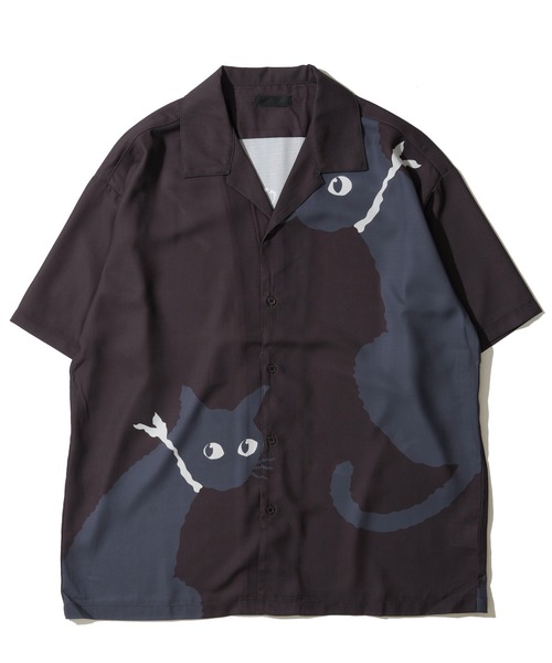 ADPOSION(アドポーション)の「BIG CAT PRINT SHIRT / ビックキャット プリント オープンカラーシャツ(シャツ/ブラウス・レディース・ブラック/オフホワイト・MEDIUM/LARGE/X-LARGE)」の2枚目の写真