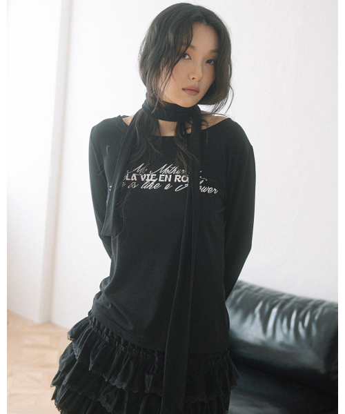 HAVISM(ヘビズム)の「LVER BOAT NECK L/S TEE(BLACK)(Tシャツ/カットソー・レディース・その他・ONE SIZE)」の4枚目の写真