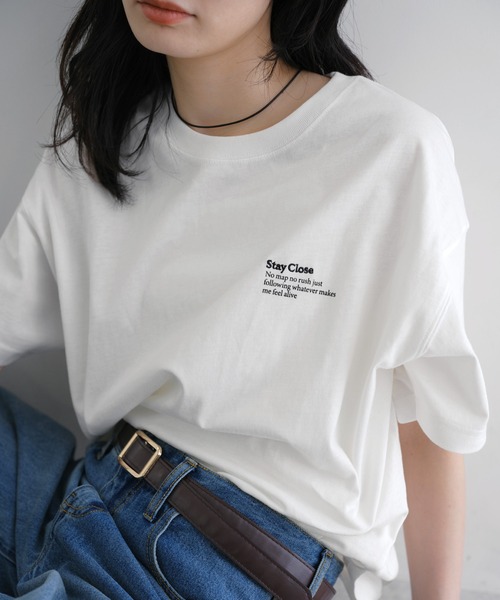 andme(アンドミー)の「汗染み防止ワンポイントロゴ刺繍Tシャツ(Tシャツ/カットソー・レディース・スミクロ/キナリ/オフホワイト・S/M)」の9枚目の写真