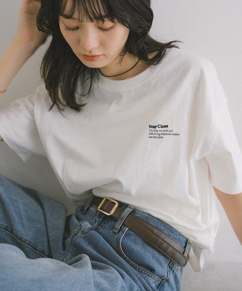 andme(アンドミー)の「汗染み防止ワンポイントロゴ刺繍Tシャツ(Tシャツ/カットソー・レディース・スミクロ/キナリ/オフホワイト・S/M)」の6枚目の写真