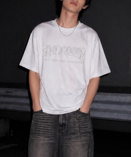 THRASHER(スラッシャー)の「【at】〔THRASHER/スラッシャー〕ラメ総柄 ラインストーンロゴ 半袖Tシャツ シュート丈展開有り(Tシャツ/カットソー・メンズ・ブラック/ホワイト/ピンク・FREE/MEDIUM/LARGE)」の14枚目の写真