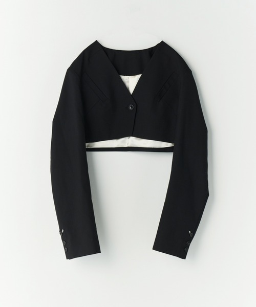 ANDRESD（アンドレスド）の「スラッシュポケットクロップドジャケット / slash pockets cropped jacket（ノーカラージャケット・レディース・グレイッシュベージュ/ブラック/チャコール・S/L/M）」の22枚目の写真