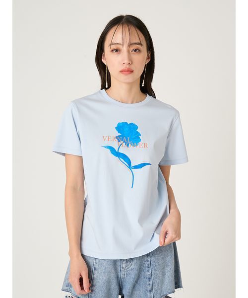 FRAY I.D(フレイアイディー)の「コンパクトフラワープリントTシャツ(Tシャツ/カットソー・レディース・イエロー/ホワイト/ライトブルー・F)」の1枚目の写真
