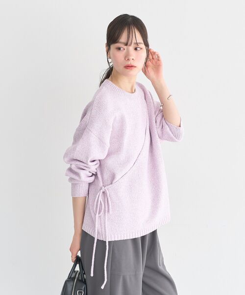 earth music&ecology(アースミュージックアンドエコロジー)の「サイドリボンカシュクールニット(ニット/セーター・レディース・サックスブルー/ライラック/グレー・FREE)」の6枚目の写真