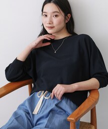 【洗える】後ろボタンニットプルオーバー七分袖