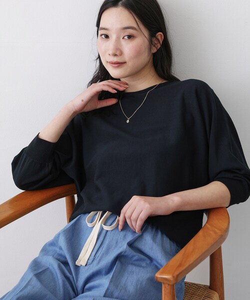 Dessin（デッサン）の「【洗える】後ろボタンニットプルオーバー七分袖（ニット/セーター・レディース・ネイビー/ライトグレー/グリーン系/オレンジ系・00/01/02/03）」の3枚目の写真