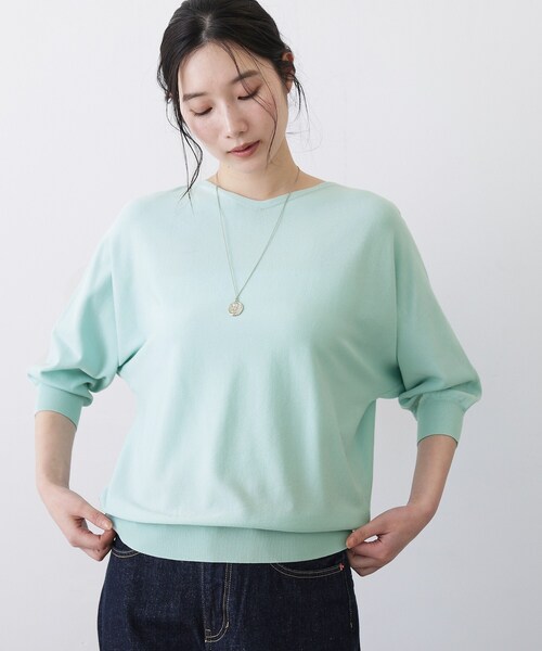 Dessin（デッサン）の「【洗える】後ろボタンニットプルオーバー七分袖（ニット/セーター・レディース・ネイビー/ライトグレー/グリーン系/オレンジ系・00/01/02/03）」の9枚目の写真