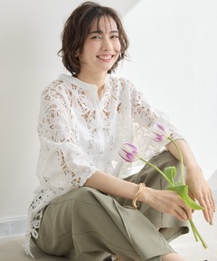 Hem Embroidery Neck Tie Shirt/ヘムエンブロイダリーネクタイシャツ