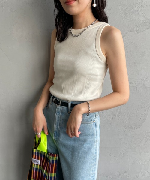 MILLER（ミラー）の「[MILLER/ミラー] 別注 配色 パネルリブ 2Pパック ノースリーブTシャツ（タンクトップ・レディース・ブラウン/サックスブルー/アイボリー/ボルドー・F）」の2枚目の写真