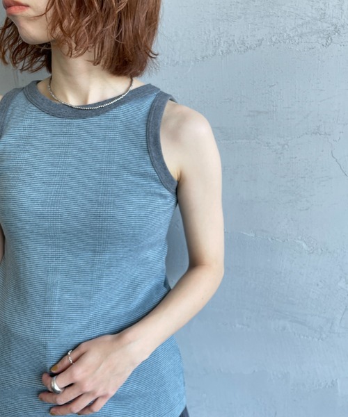 MILLER（ミラー）の「[MILLER/ミラー] 別注 配色 パネルリブ 2Pパック ノースリーブTシャツ（タンクトップ・レディース・ブラウン/サックスブルー/アイボリー/ボルドー・F）」の6枚目の写真