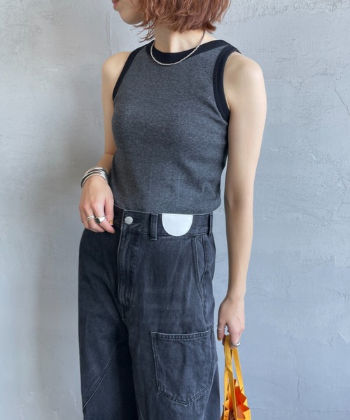 MILLER（ミラー）の「[MILLER/ミラー] 別注 配色 パネルリブ 2Pパック ノースリーブTシャツ（タンクトップ・レディース・ブラウン/サックスブルー/アイボリー/ボルドー・F）」の10枚目の写真