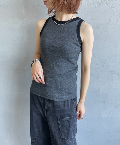 MILLER（ミラー）の「[MILLER/ミラー] 別注 配色 パネルリブ 2Pパック ノースリーブTシャツ（タンクトップ・レディース・ブラウン/サックスブルー/アイボリー/ボルドー・F）」の14枚目の写真