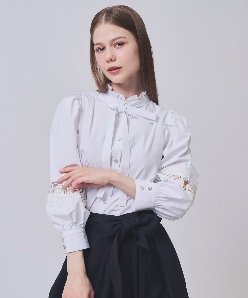 SWINGLE（スウィングル）の「フリルスタンドネック袖レースブラウス（シャツ/ブラウス・レディース・パープル系その他4/ネイビー/ホワイト系その他5・FREE）」の4枚目の写真