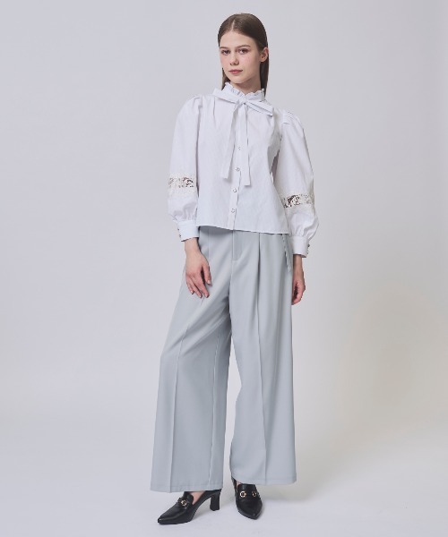 SWINGLE（スウィングル）の「フリルスタンドネック袖レースブラウス（シャツ/ブラウス・レディース・パープル系その他4/ネイビー/ホワイト系その他5・FREE）」の5枚目の写真