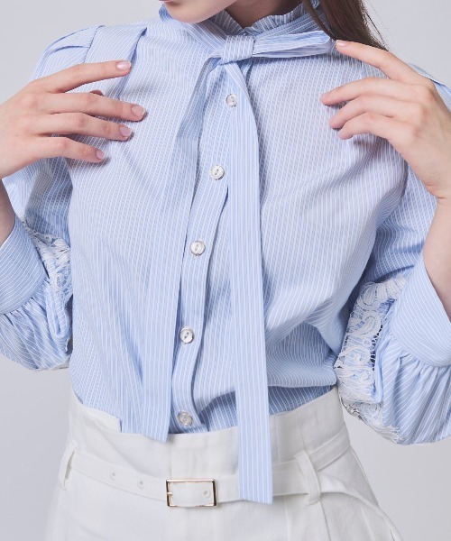 SWINGLE（スウィングル）の「フリルスタンドネック袖レースブラウス（シャツ/ブラウス・レディース・パープル系その他4/ネイビー/ホワイト系その他5・FREE）」の7枚目の写真