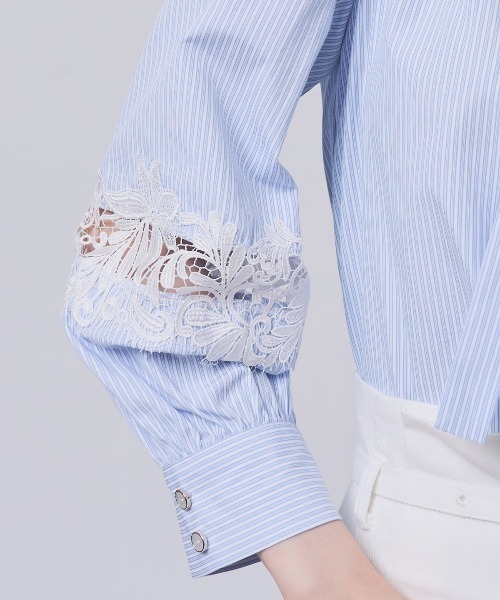 SWINGLE（スウィングル）の「フリルスタンドネック袖レースブラウス（シャツ/ブラウス・レディース・パープル系その他4/ネイビー/ホワイト系その他5・FREE）」の8枚目の写真