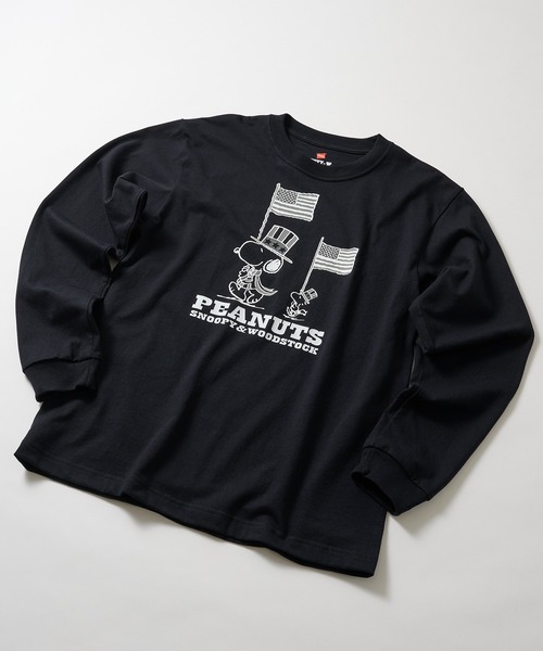 HANES(ヘインズ)の「【Hanes】PEANUTS*BEEFY-T クルーネックロングスリーブTシャツ(Tシャツ/カットソー・メンズ・ホワイト/ブラック・XL/L/M/S)」の2枚目の写真