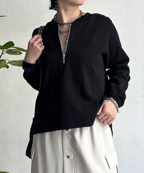 un dix cors（アンディコール）の「ジッププルオーバー（Tシャツ/カットソー・レディース・ブラック/オリーブ/オフホワイト/グレー・FREE）」の3枚目の写真