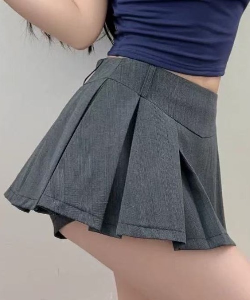 Ada.(エイダ)の「【Mellfy】ハイウエスト 切替 ボックスプリーツ ミニ スカート(スカート・レディース・グレー/ブラウン・M/S)」の3枚目の写真