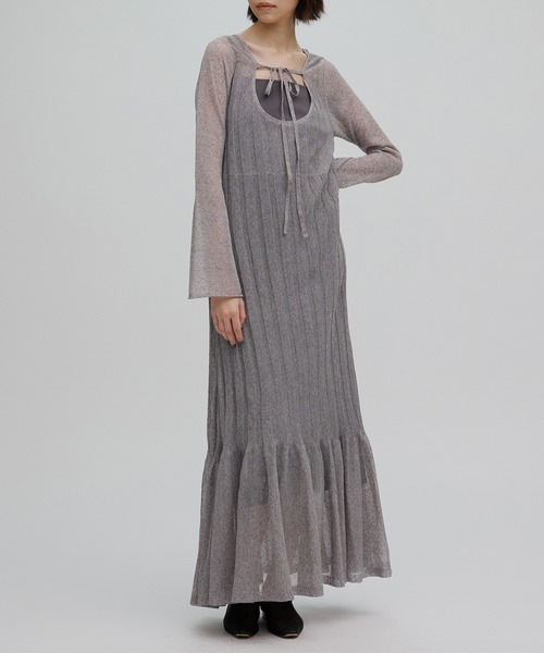 Ameri（アメリ）の「HEM FRILL WIDE RIB KNIT DRESS（ドレス・レディース・グレー/ライトブルー/アイボリー・SMALL/MEDIUM）」の2枚目の写真