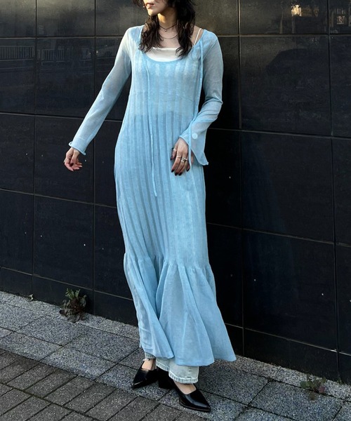 Ameri（アメリ）の「HEM FRILL WIDE RIB KNIT DRESS（ドレス・レディース・グレー/ライトブルー/アイボリー・SMALL/MEDIUM）」の3枚目の写真