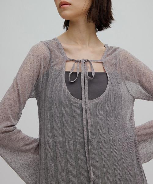 Ameri（アメリ）の「HEM FRILL WIDE RIB KNIT DRESS（ドレス・レディース・グレー/ライトブルー/アイボリー・SMALL/MEDIUM）」の15枚目の写真