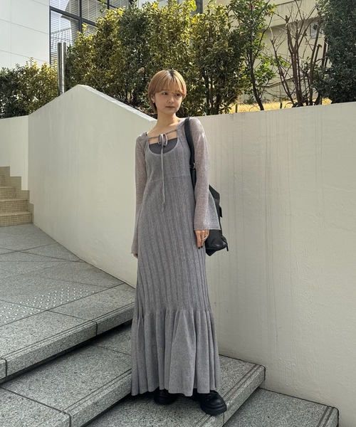 Ameri（アメリ）の「HEM FRILL WIDE RIB KNIT DRESS（ドレス・レディース・グレー/ライトブルー/アイボリー・SMALL/MEDIUM）」の18枚目の写真