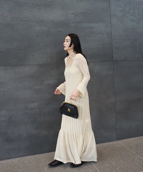 Ameri（アメリ）の「HEM FRILL WIDE RIB KNIT DRESS（ドレス・レディース・グレー/ライトブルー/アイボリー・SMALL/MEDIUM）」の10枚目の写真