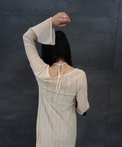 Ameri（アメリ）の「HEM FRILL WIDE RIB KNIT DRESS（ドレス・レディース・グレー/ライトブルー/アイボリー・SMALL/MEDIUM）」の11枚目の写真