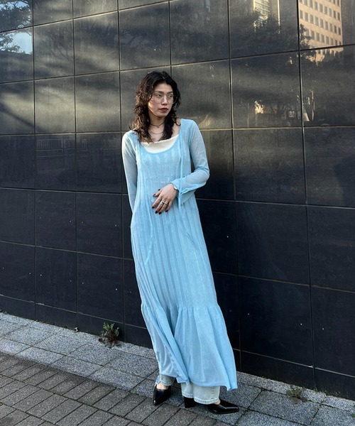Ameri（アメリ）の「HEM FRILL WIDE RIB KNIT DRESS（ドレス・レディース・グレー/ライトブルー/アイボリー・SMALL/MEDIUM）」の22枚目の写真