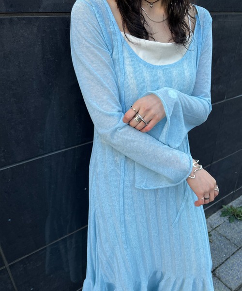 Ameri（アメリ）の「HEM FRILL WIDE RIB KNIT DRESS（ドレス・レディース・グレー/ライトブルー/アイボリー・SMALL/MEDIUM）」の21枚目の写真