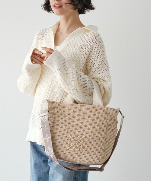 russet（ラシット）の「ナイロンラフィア2WAYトートバッグ（トートバッグ・レディース・アイボリー/ブラック/ダークブラウン・FREE）」の2枚目の写真