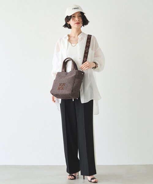 russet(ラシット)の「【今季大注目】ナイロンラフィア2WAYトートバッグ(トートバッグ・レディース・アイボリー/ブラック/ダークブラウン・FREE)」の9枚目の写真