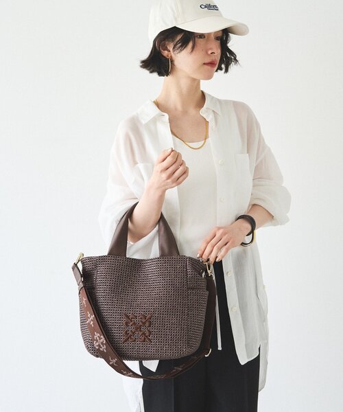 russet(ラシット)の「【今季大注目】ナイロンラフィア2WAYトートバッグ(トートバッグ・レディース・アイボリー/ブラック/ダークブラウン・FREE)」の10枚目の写真