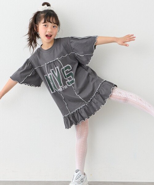 CIAOPANIC TYPY(チャオパニックティピー)の「【KIDS】メロウ切替チュニックワンピ(ワンピース・キッズ・グレー/チャコールグレー/イエロー・110/130/150)」の4枚目の写真