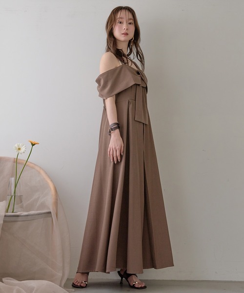 mideal(マイディール)の「ribbon design one shoulder onepiece / リボンデザインワンショルダーワンピース(ワンピース・レディース・ブラウン/ブラック・FREE)」の3枚目の写真
