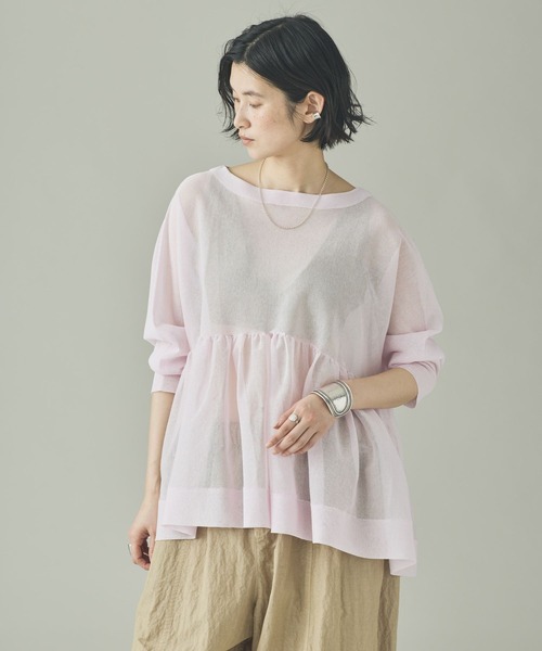 Curensology（カレンソロジー）の「Curensology(カレンソロジー)/シアーギャザーニットプルオーバー（ニット/セーター・レディース・ホワイト/ブラック/ライトピンク・FREE）」の3枚目の写真