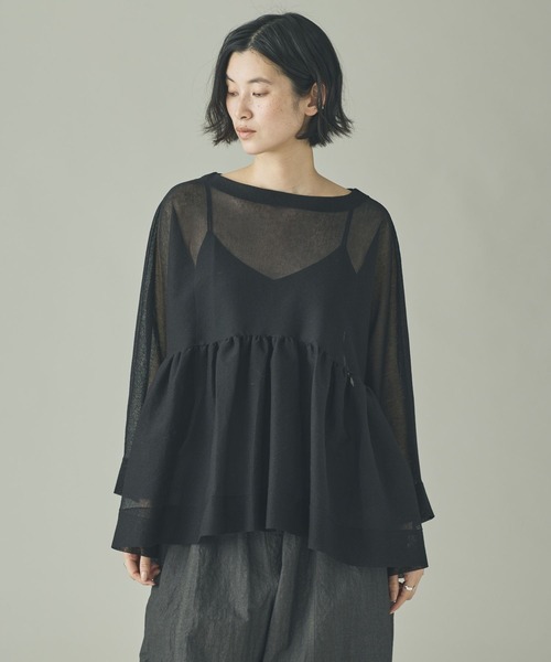 Curensology（カレンソロジー）の「Curensology(カレンソロジー)/シアーギャザーニットプルオーバー（ニット/セーター・レディース・ホワイト/ブラック/ライトピンク・FREE）」の2枚目の写真