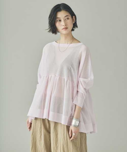 Curensology（カレンソロジー）の「Curensology(カレンソロジー)/シアーギャザーニットプルオーバー（ニット/セーター・レディース・ホワイト/ブラック/ライトピンク・FREE）」の19枚目の写真